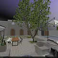 Courtyard Garden Outdoor Space With Large Tree Dining Set Swimming Pool And Plants