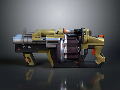 Futuristic Sci Fi Gun With Golden Black Metallic Mechanical Structure And Detailed Design 3d model