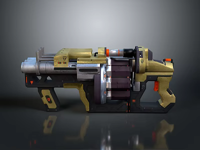 Futuristic Sci Fi Gun With Golden Black Metallic Mechanical Structure And Detailed Design 3d model