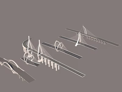 Modern Bridge Architectural Designs Featuring Cable Stayed Arch And Suspension Structures 3d model