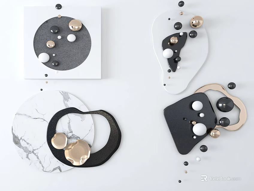 Modern Wall Decor With Various Shapes Marble And Metal Spherical Elements 3d model
