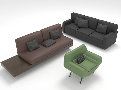 Comfortable Multi Person Sofa Set With Brown Gray Green Seats And Decorative Pillows 3d model