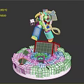 Floating White Astronaut Above Circular Platform With Tablet And Metallic Debris