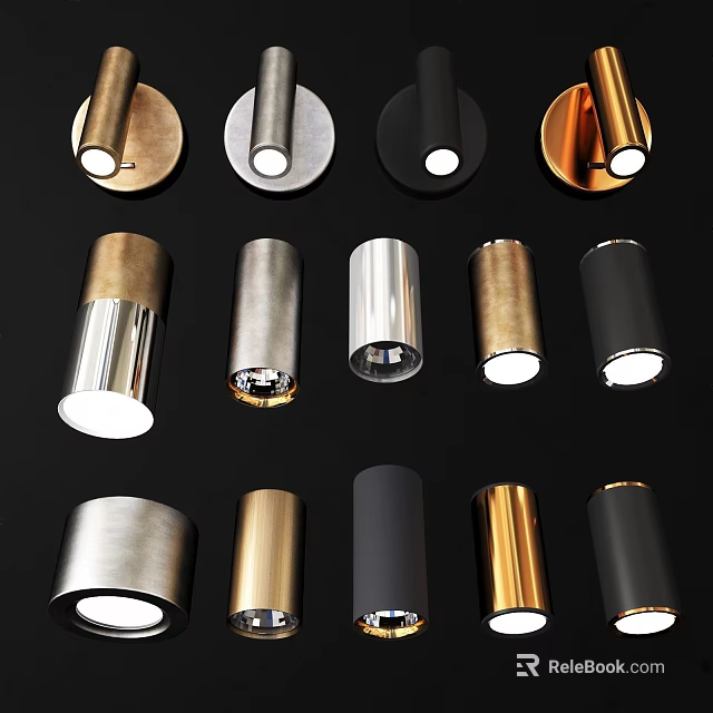 Modern Metal Downlights and Spotlights in Gold Silver Black for Home Interior Lighting 3d model 