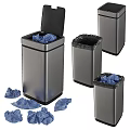 Stainless Steel Trash Bins With Open Lids And Blue Garbage Bags