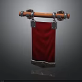 Decorative Red Banner with Wooden Pole Metal Hardware and Metal Trim