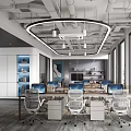 Modern Public Office Space Design With Open Workstations Ergonomic Chairs And Large Windows 3d model