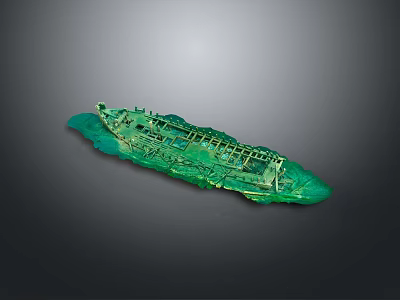 Green Sunken Ship Model as Water Transport with Metal Structure and Detailed Design 3d model