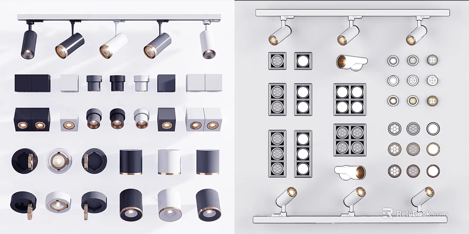 Modern Home Lighting Collection Featuring Various Downlights And Spotlights In Different Styles 3d model