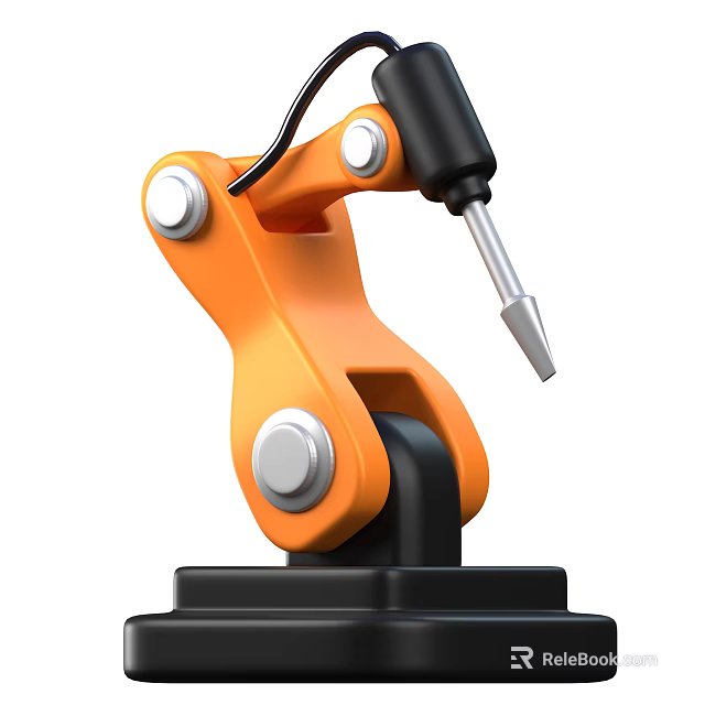 Intelligent Orange Robotic Arm With Black Base Silver Joints And Welding Tool End 3d model