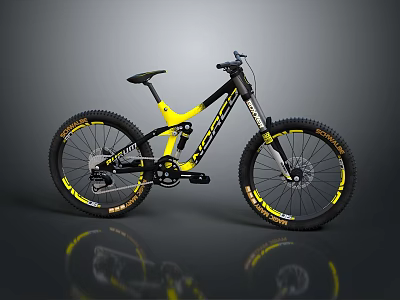 BOSS Black And Yellow Mountain Bike With Suspension System And Large Tires 3d model