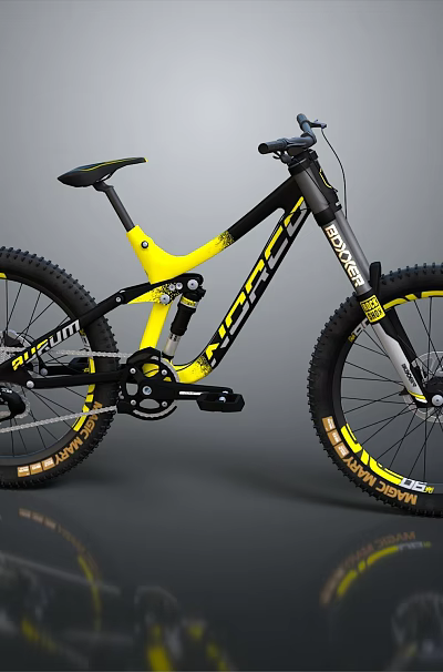 BOSS Black And Yellow Mountain Bike With Suspension System And Large Tires 3d model