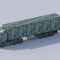 Large Camouflage Patterned Functional Vehicle With Cargo Trailer And Multiple Wheels 3d model