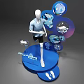 DP Device Featuring White Running Mannequin Blue Platform Circular Decorations And FLASH Lettering