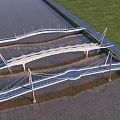 Modern Cable Stayed Bridge Design Spanning Waterway With Green Grass Surroundings 3d model