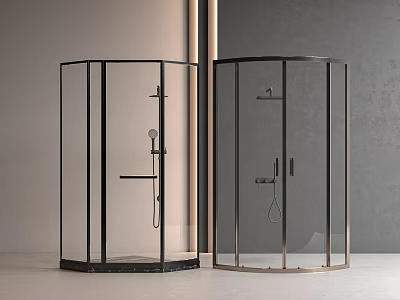 Modern Shower Sauna Enclosures With Transparent Glass And Black Metallic Frames 3d model