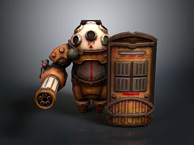 Game Movie Character Steampunk Mechanical Armor With Weapon And Metal Container 3d model