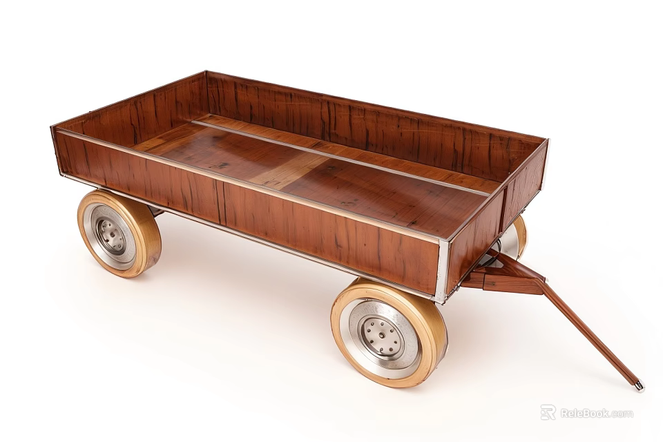 Industrial Equipment Wooden Hand Cart with Metal Wheels and Open Cargo Bed for Industrial Transport 3d model 