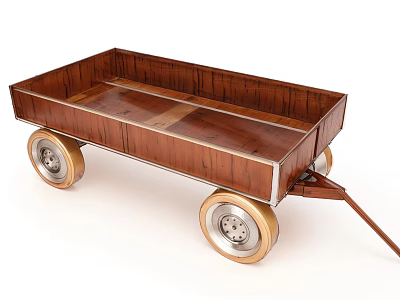 Industrial Equipment Wooden Hand Cart with Metal Wheels and Open Cargo Bed for Industrial Transport 3d model