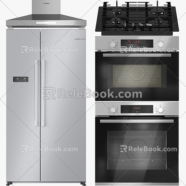 Kitchen Appliances Refrigerator Range Hood Oven 3d model