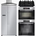 Modern Kitchen Appliances Featuring Stainless Steel Refrigerator Built-in Ovens And Gas Cooktop
