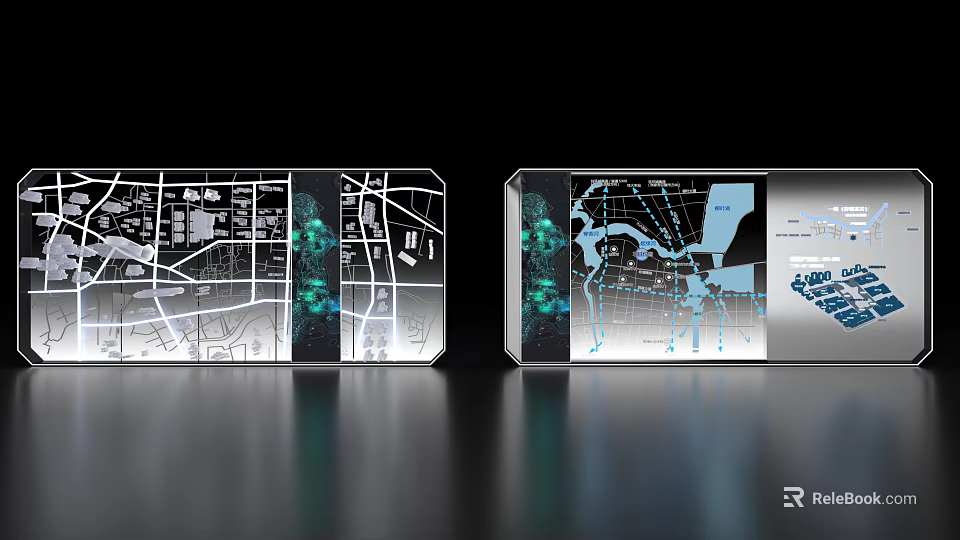 Commercial Equipment with Digital Display Screens Showing Interactive Map Charts and Data Interfaces 3d model