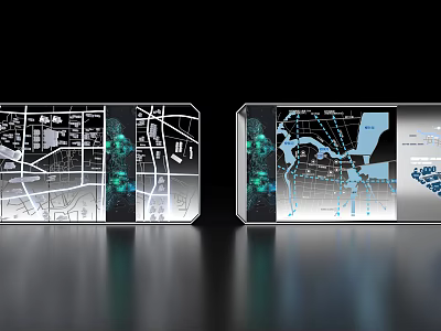 Commercial Equipment with Digital Display Screens Showing Interactive Map Charts and Data Interfaces 3d model