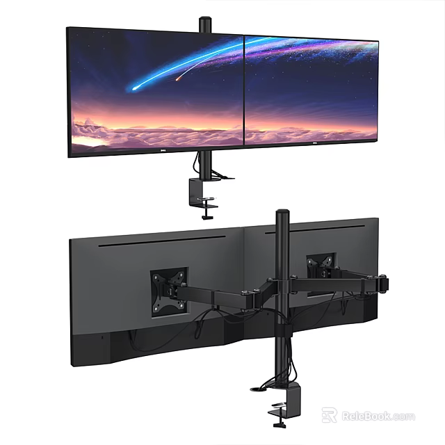 Dual TV Screens Mounted on Adjustable Stand for Modern Display Setup 3d model