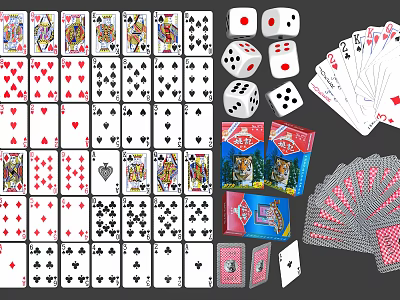 Assorted Playing Cards With Multiple Suits Dice And Card Game Sets For Entertainment 3d model
