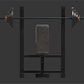 Sturdy Sports Equipment Weight Bench With Barbell Plates Black Metal Frame And Orange Accents