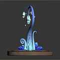 Blue Curved Decorative Plant Sculpture Featuring Brown Base and Luminous Fragments
