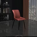 Modern Pink Dining Chair With Striped Backrest Padded Seat And Black Metal Legs