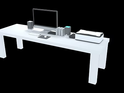 Industrial Equipment Setup With White Table Computer Monitor Keyboard Mouse And Printer 3d model