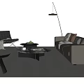 Modern Brown Living Room Sofa with Cushions and Glass Coffee Table and Floor Lamp