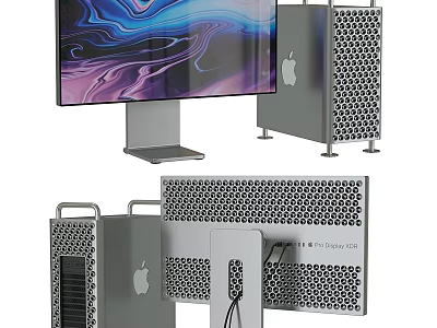 Apple Mac Pro Desktop With Silver Mesh Design And Pro Display XDR Screen Featuring Colorful Pattern 3d model