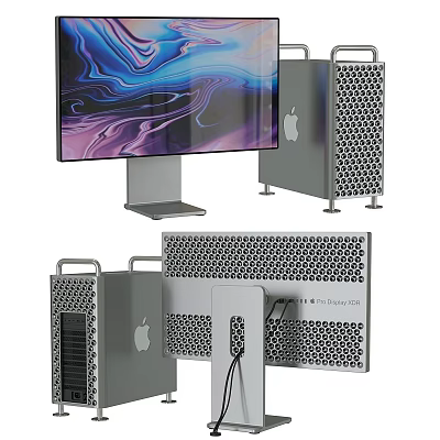 Apple Mac Pro Desktop With Silver Mesh Design And Pro Display XDR Screen Featuring Colorful Pattern 3d model