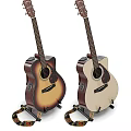 Acoustic Guitars In Brown And Beige On Stands With Cases For Music Gear