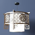 Traditional Chinese Style Wooden Chandelier With Intricate Cutout Patterns And White Lampshade