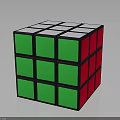 Rubik's Cube With Green Red White Faces And Black Borders On Reflective Surface