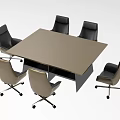 Modern Rectangular Conference Table With Six Rolling Office Chairs And Grey Black Upholstery 3d model