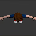 3D Boy Character With Brown Hair Blue Striped Polo Brown Shorts Red Socks Outstretched Arms