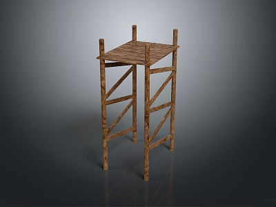Simple Wooden Shelf Structure With Cross Supports And Brown Finish Design 3d model