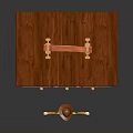 Red Wooden Chest With Drawers And Straps Featuring Cowboy Toy Figure Standing Next To