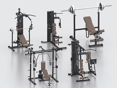 Modern Sports Equipment Including Fitness Bench Barbell Rack And Multi Functional Trainers 3d model