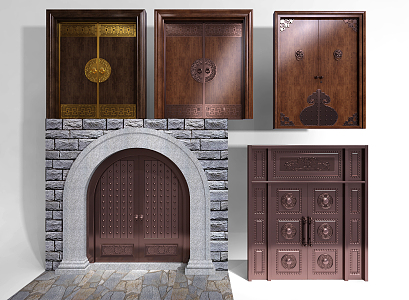 New Chinese Style Door Copper Nail Door 3d model