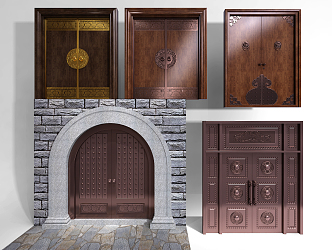 New Chinese Style Door Copper Nail Door 3d model