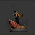 Game Movie Character Male Warrior Holding Flag On Dynamic Fiery Circular Base Design