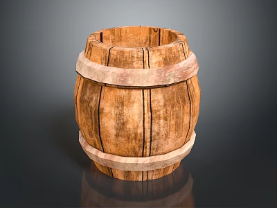 Rustic Wooden Barrel Decorative Ornament Set with Natural Bands and Wood Grain Details 3d model