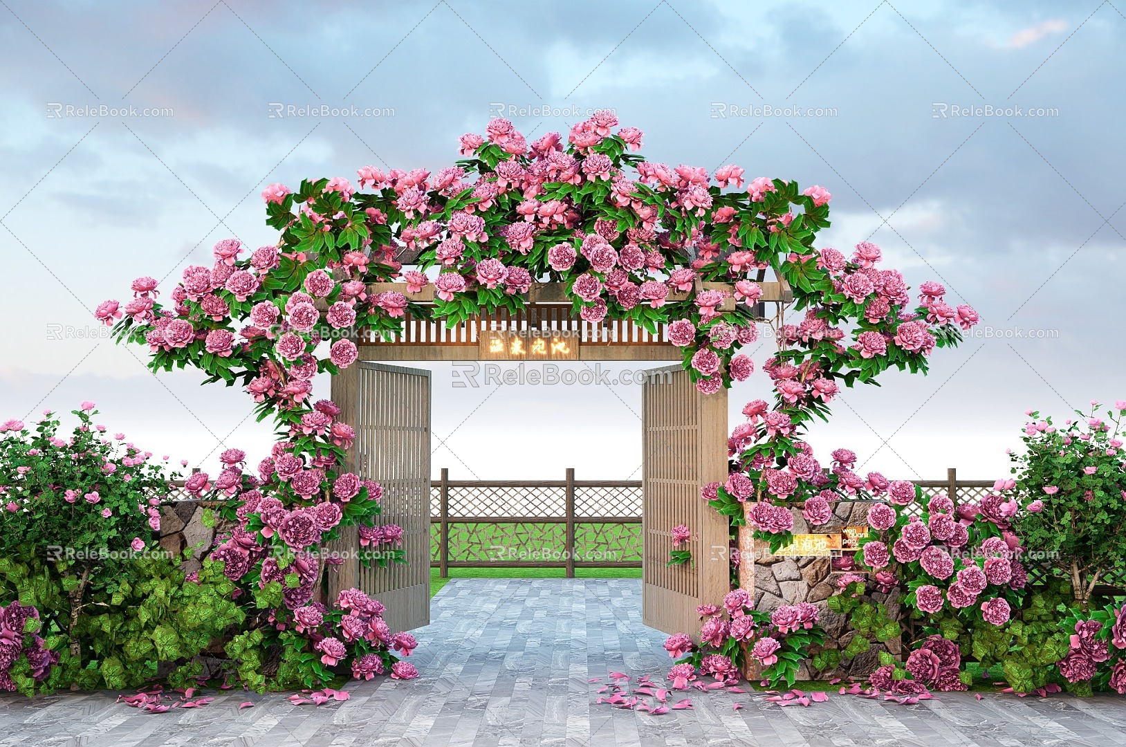 Modern Vine Vine Rosa Climbing Vine Rose Flower Flowering Green Plant Wall 3d model