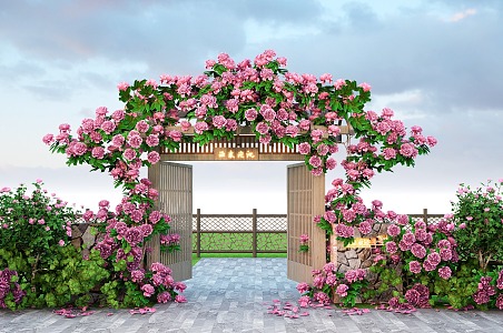 Modern Vine Rosa Climbing Vine Rose Flowering Green Plant Wall 3d model